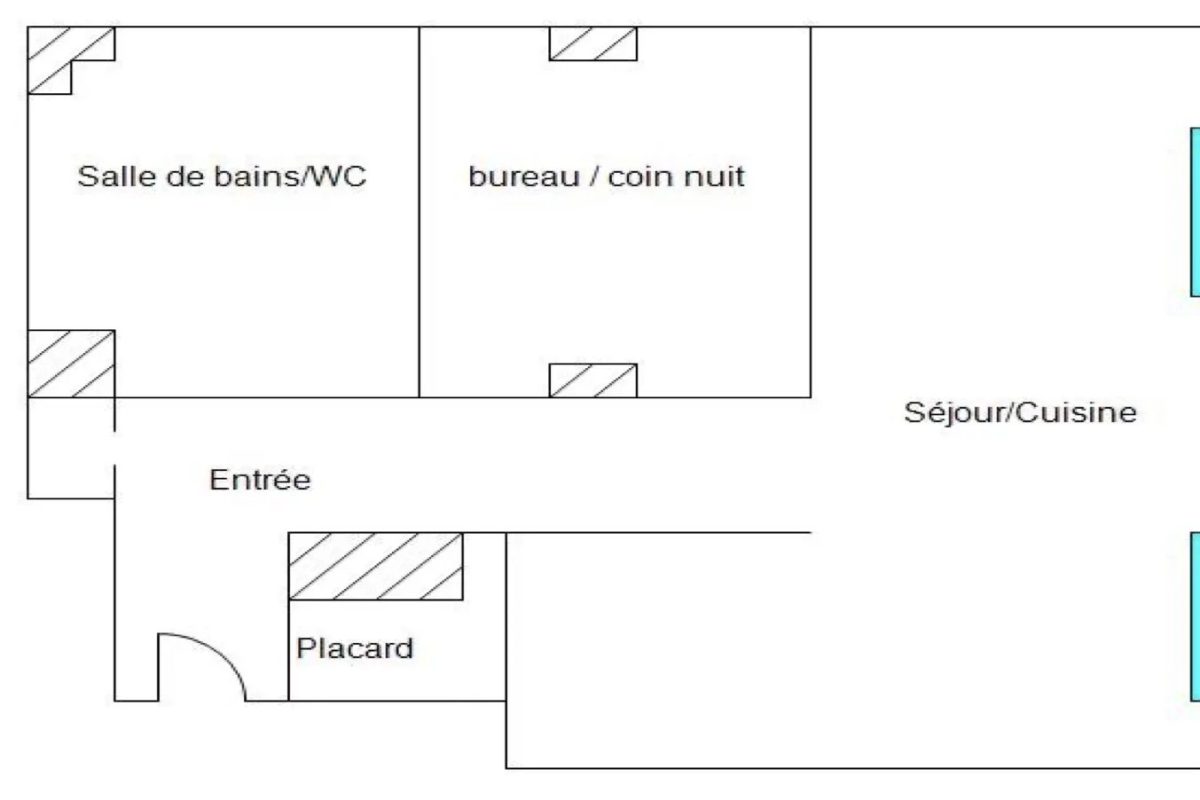Grand studio de 47,28 m² en rez-de-chaussée